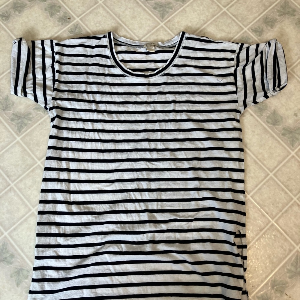 J Crew Blue Stripe‎ Cuffed Short Sleeve Tunic Tee